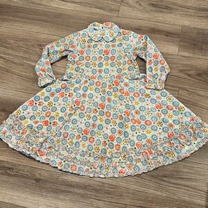 Oilily Girls 8 Floral Print Long Sleeve Velvet Ruffle Hem Dress